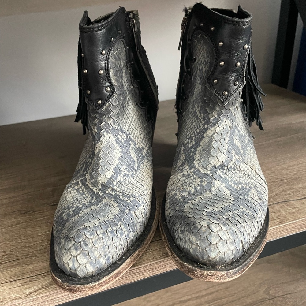 Liberty Black fringe snake skin cowgirl boots